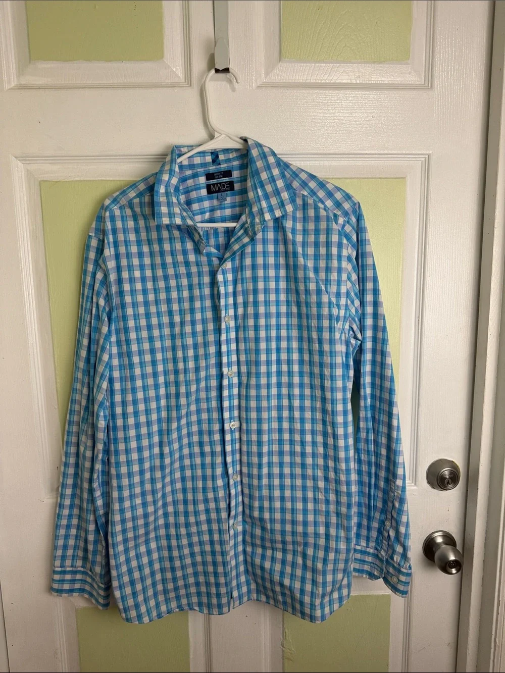 Men's Blue Check Button-Down Casual Shirt